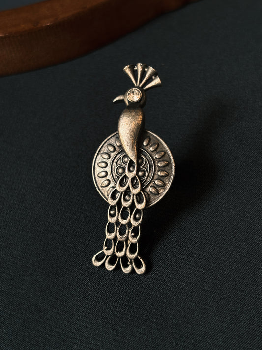Mayil Oxidized Silver Adjustable Ring