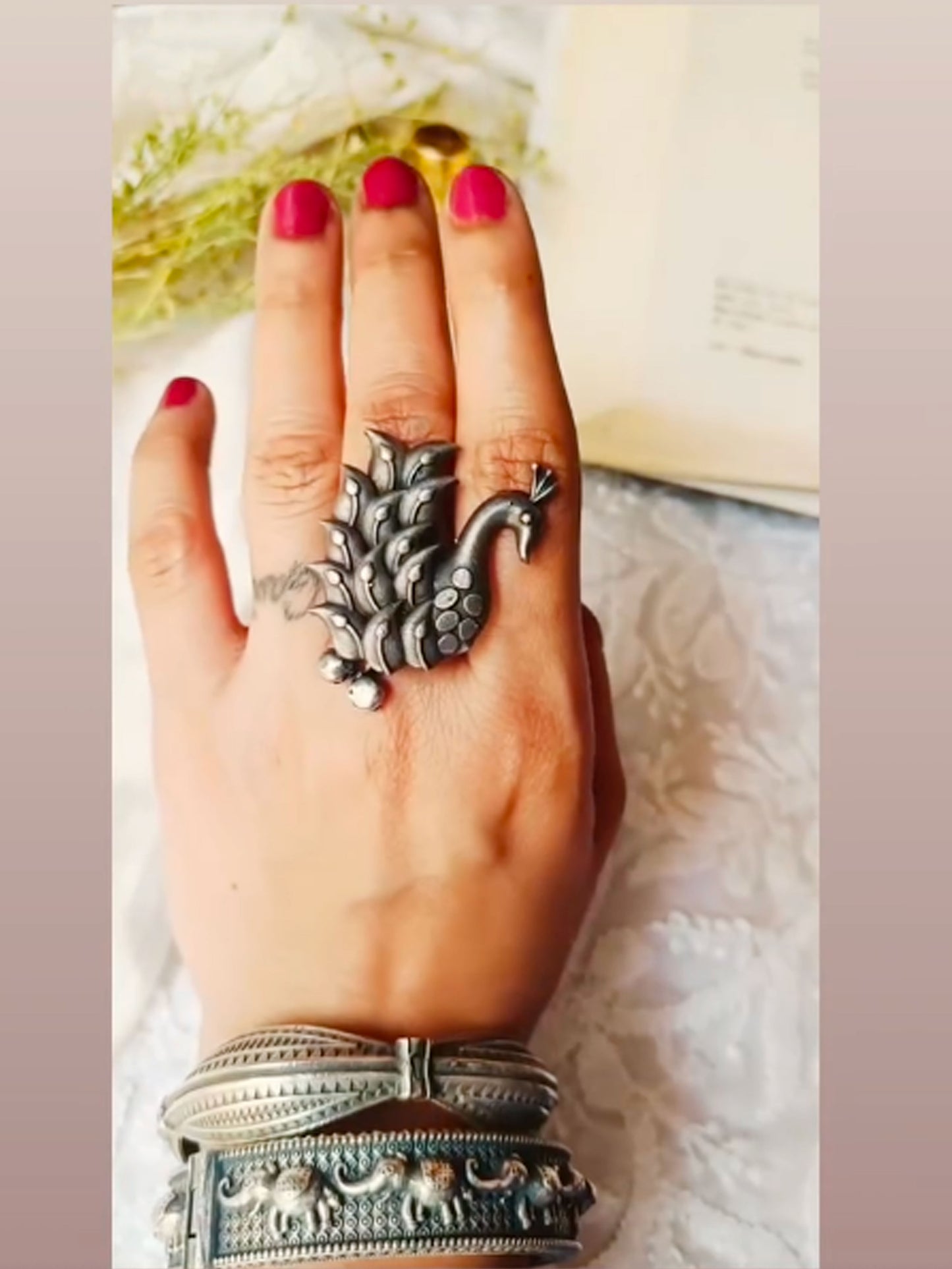 Mayurika Ghungroo Oxidized Silver Adjustable Ring