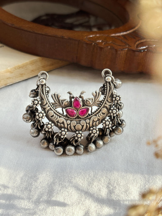 Meet Red Magenta Ghungroo Oxidized Adjustable Ring