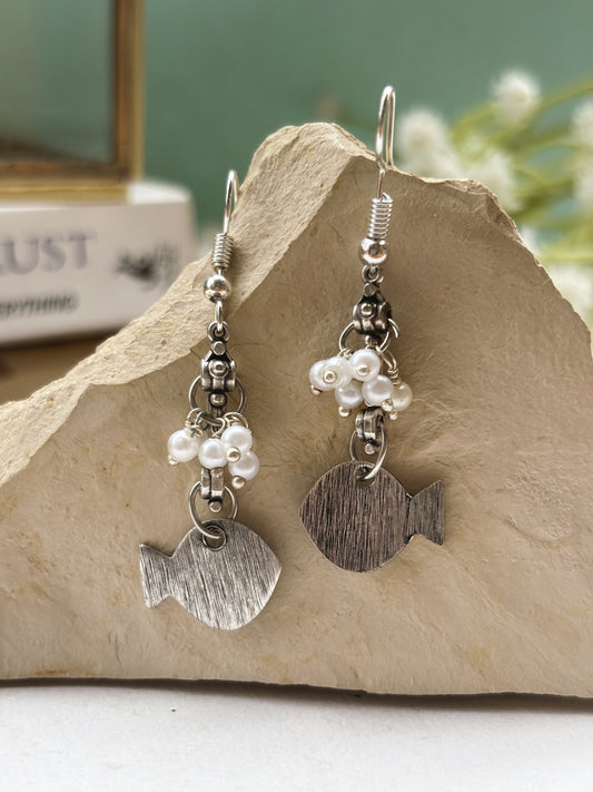 Minakshi Fish Hook Pearl Earrings