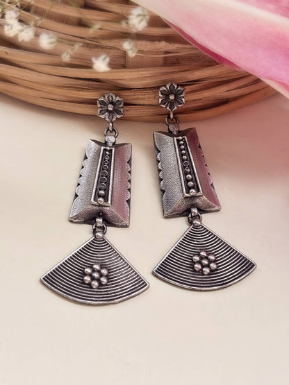 Miraya Long Dangle Oxidized Silver Boho Earrings