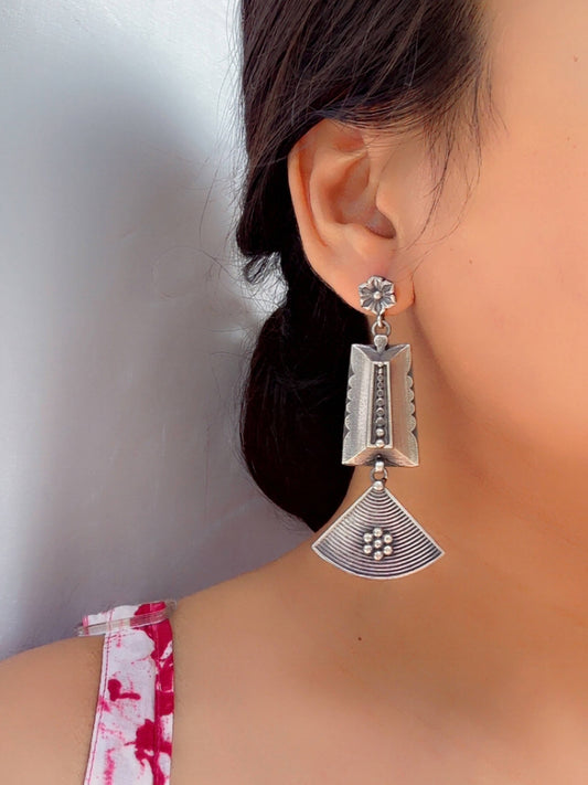 Miraya Long Dangle Oxidized Silver Boho Earrings
