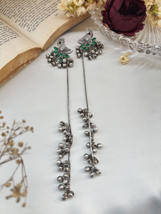 Morbaani Green Long Kashmiri Ghungroo Earrings