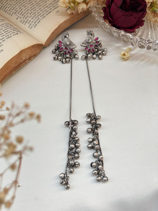 Morbaani Magenta Red Long Kashmiri Ghungroo Earrings