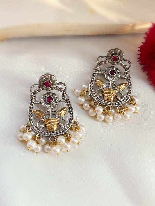 Mrinalini Red Dual Tone Pearl Danglers