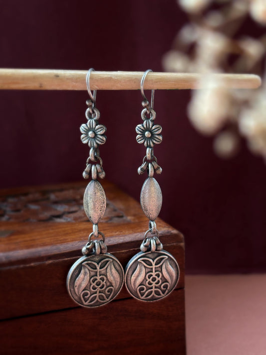 Mudra Hook Earrings – Oxidized Boho Dangle Charm