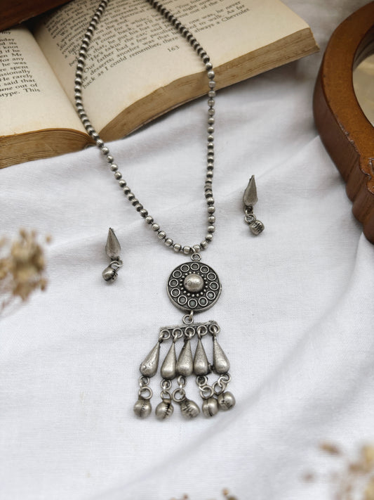 Mythili Ghungroo Pendant Long Neckchain with Stud Earrings