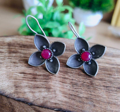 Oxidised Antique Hook Phool Earrings