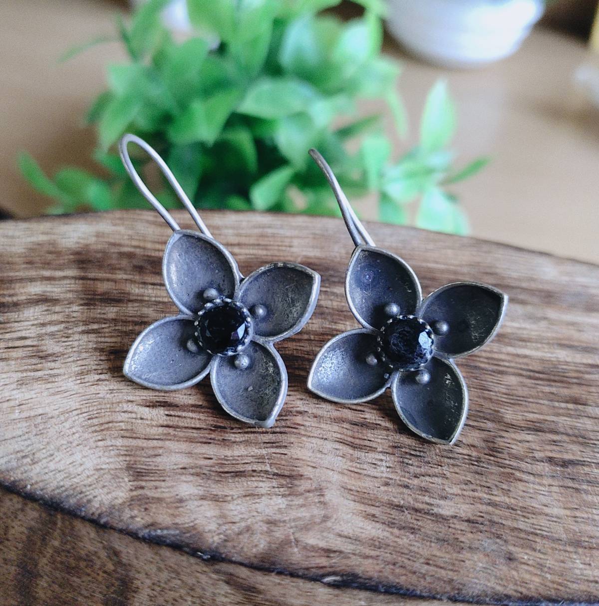Oxidised Antique Hook Phool Earrings