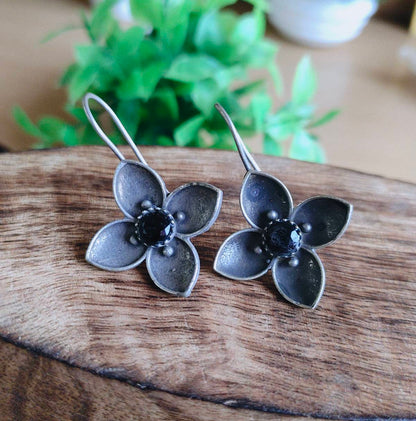 Oxidised Antique Hook Phool Earrings
