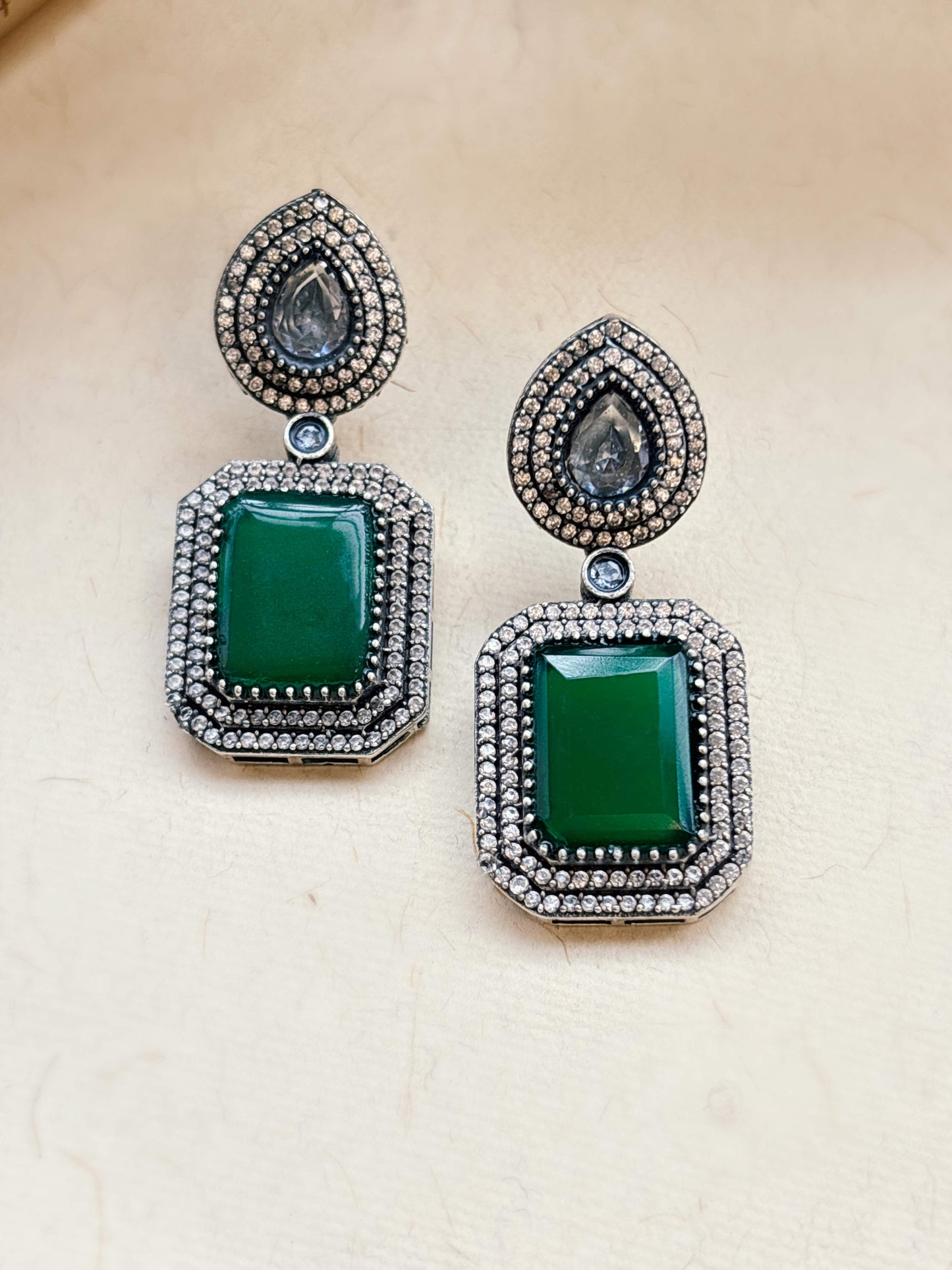 Nakshatra Green Monalisa Zircon Dangle Earrings