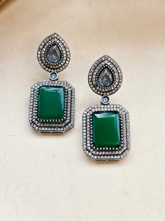 Nakshatra Green Monalisa Zircon Dangle Earrings