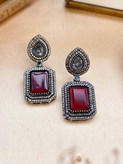 Nakshatra Red Monalisa Zircon Dangle Earrings