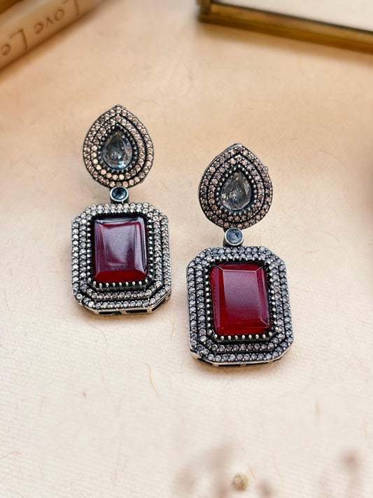 Nakshatra Red Monalisa Zircon Dangle Earrings