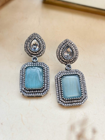 Nakshatra Sky-Blue Monalisa Zircon Dangle Earrings