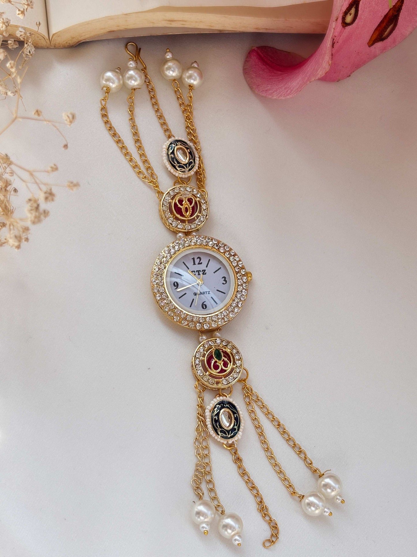 Nazgul-2 Golden Pearl Chain Drop Watch Bracelet