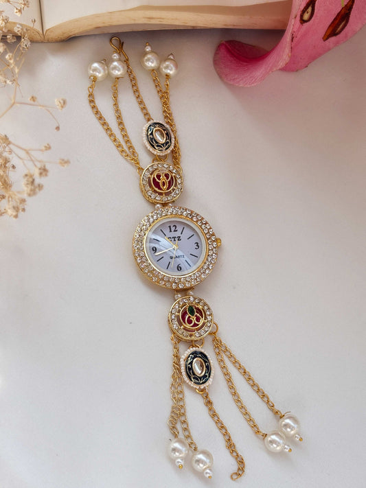 Nazgul-2 Golden Pearl Chain Drop Watch Bracelet