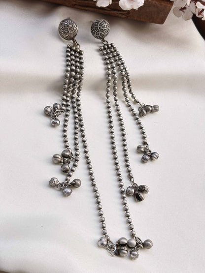 Neeharika Long Chain Layer Ghungroo Oxidized Earrings