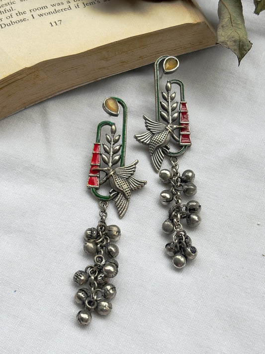 Nemali Yellow Hand-Painted Ghungroo Dangle Earrings