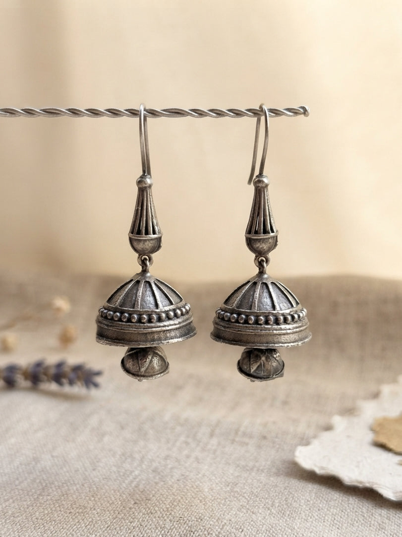 Nupur Oxidized Silver Jhumka Hook Earrings