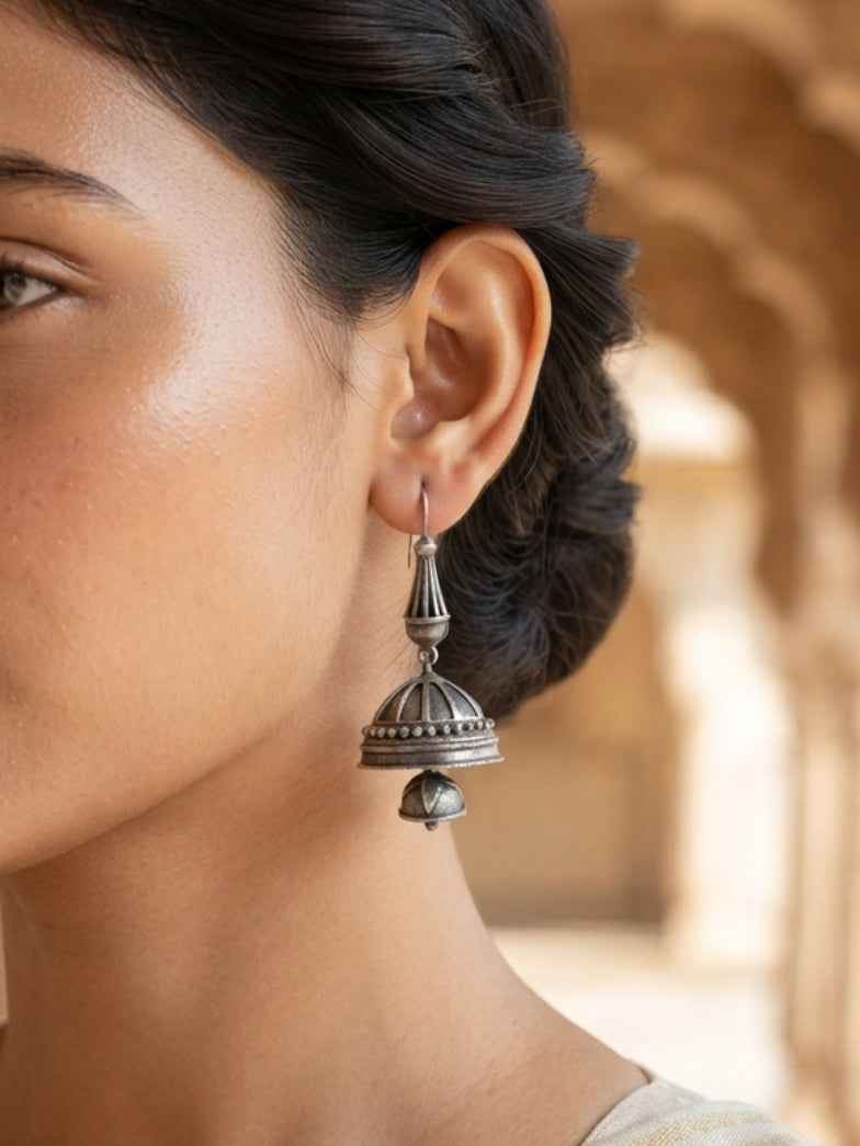 Nupur Oxidized Silver Jhumka Hook Earrings
