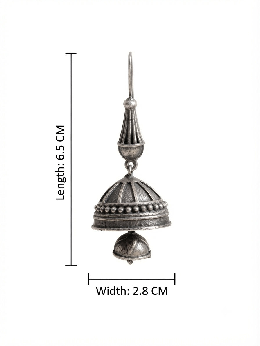 Nupur Oxidized Silver Jhumka Hook Earrings