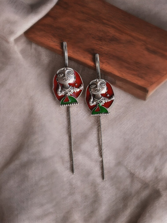 Quirky Oh Stree – Red Green Enamel Meenakari Sui Earcuff