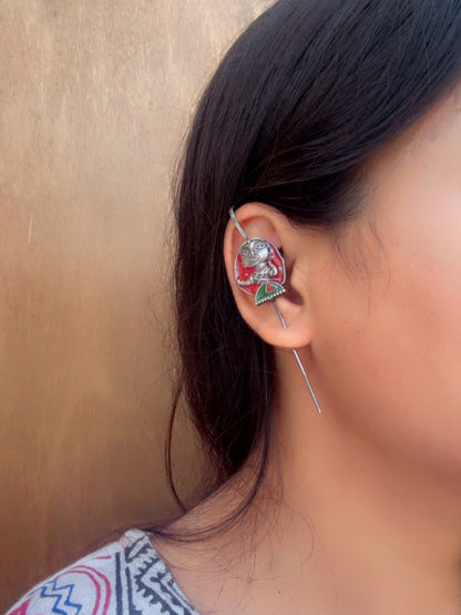 Quirky Oh Stree – Red Green Enamel Meenakari Sui Earcuff