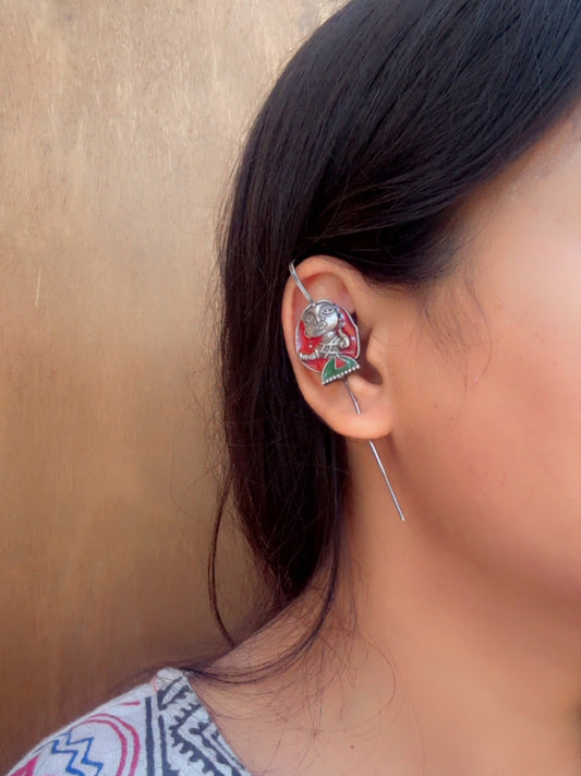 Quirky Oh Stree – Red Green Enamel Meenakari Sui Earcuff