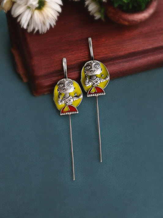 Quirky Oh Stree – Yellow Red Meenakari Sui Earcuff
