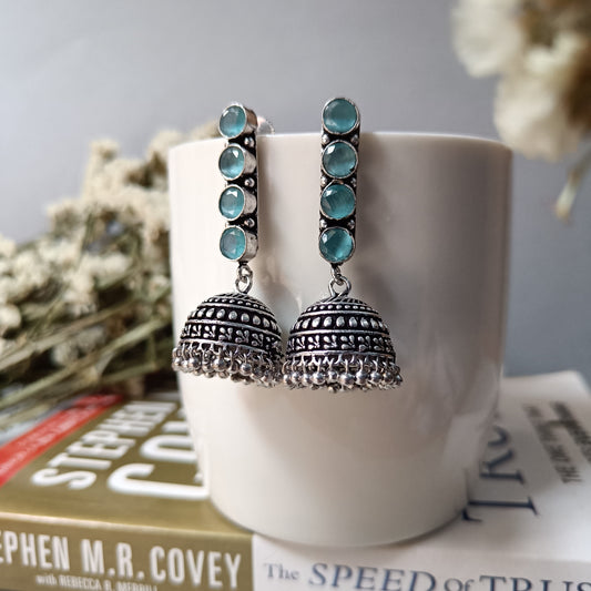 Paavi Monalisa Stone Oxidized Jhumki Earrings