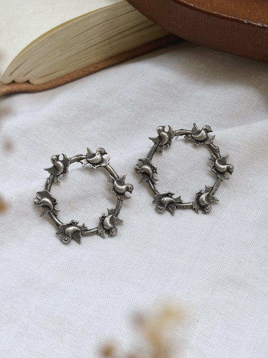 Pakshin Studs – Oxidized Bird Boho Earrings
