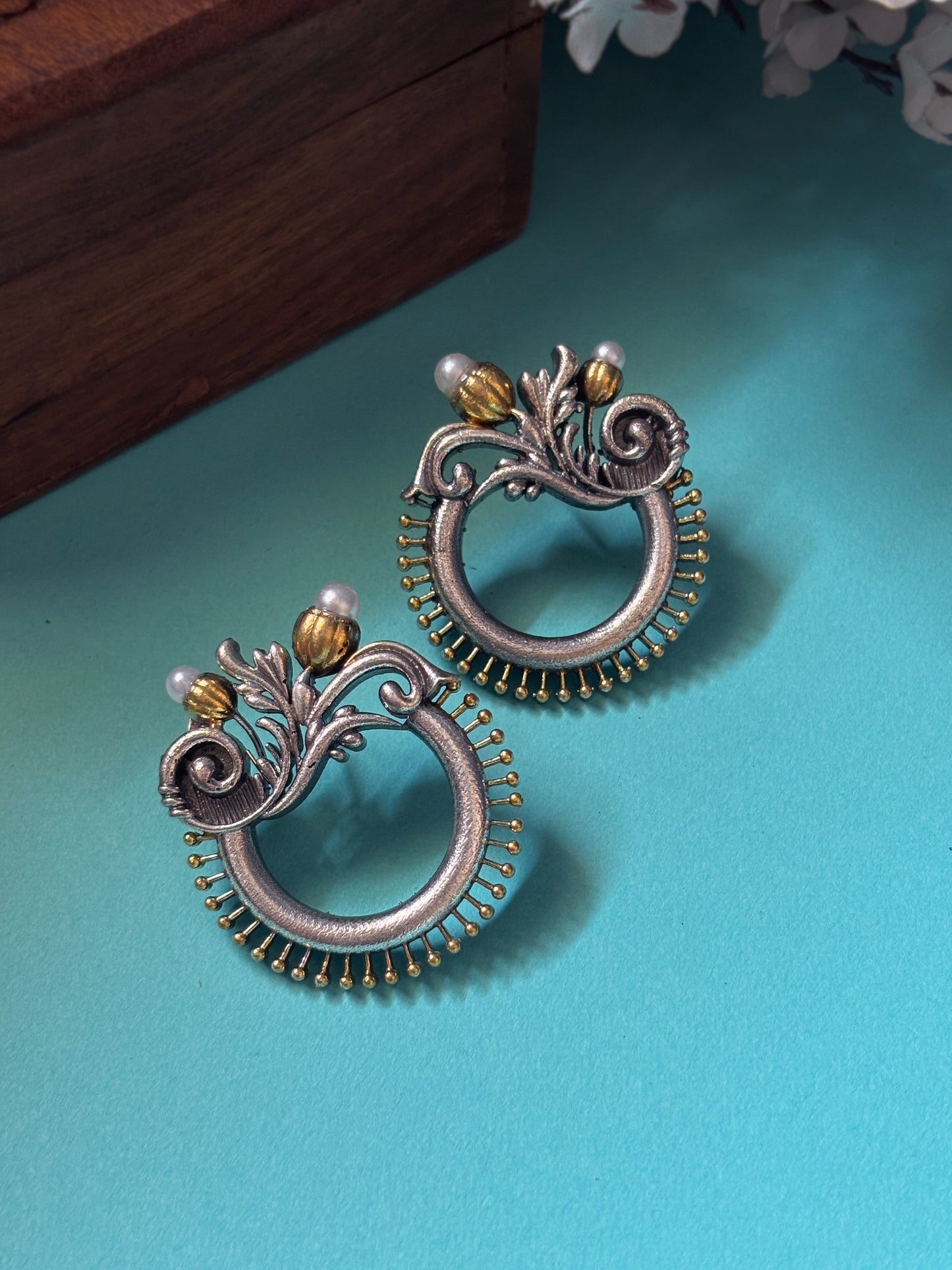 Parijat Dual Tone Oxidized Stud Earrings