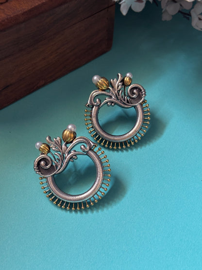 Parijat Dual Tone Oxidized Stud Earrings
