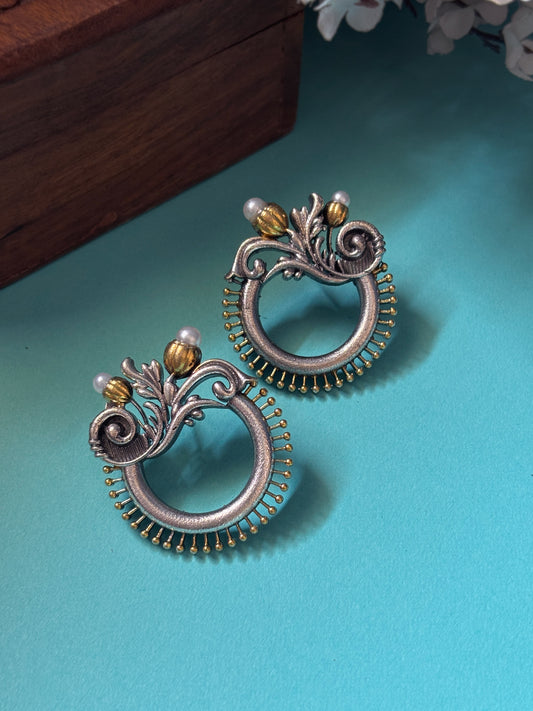 Parijat Dual Tone Oxidized Stud Earrings