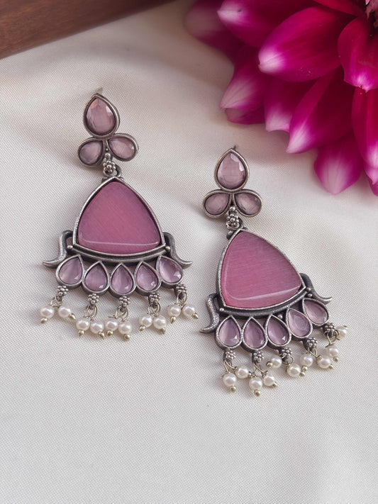 Patali Pink Monalisa Stone Pearl Dangle Earrings
