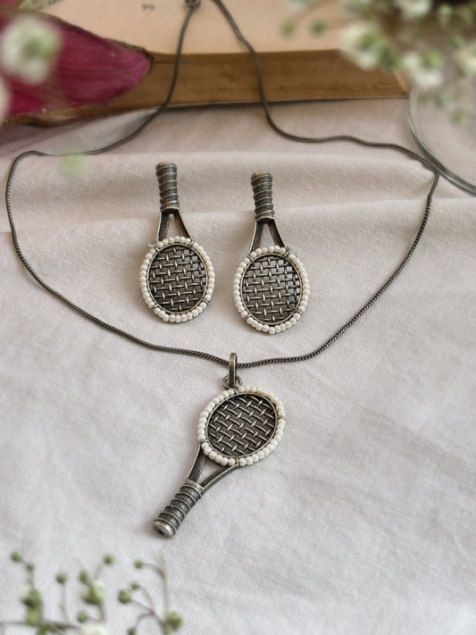 Quirky Badminton Pendant Necklace with Stud Earrings