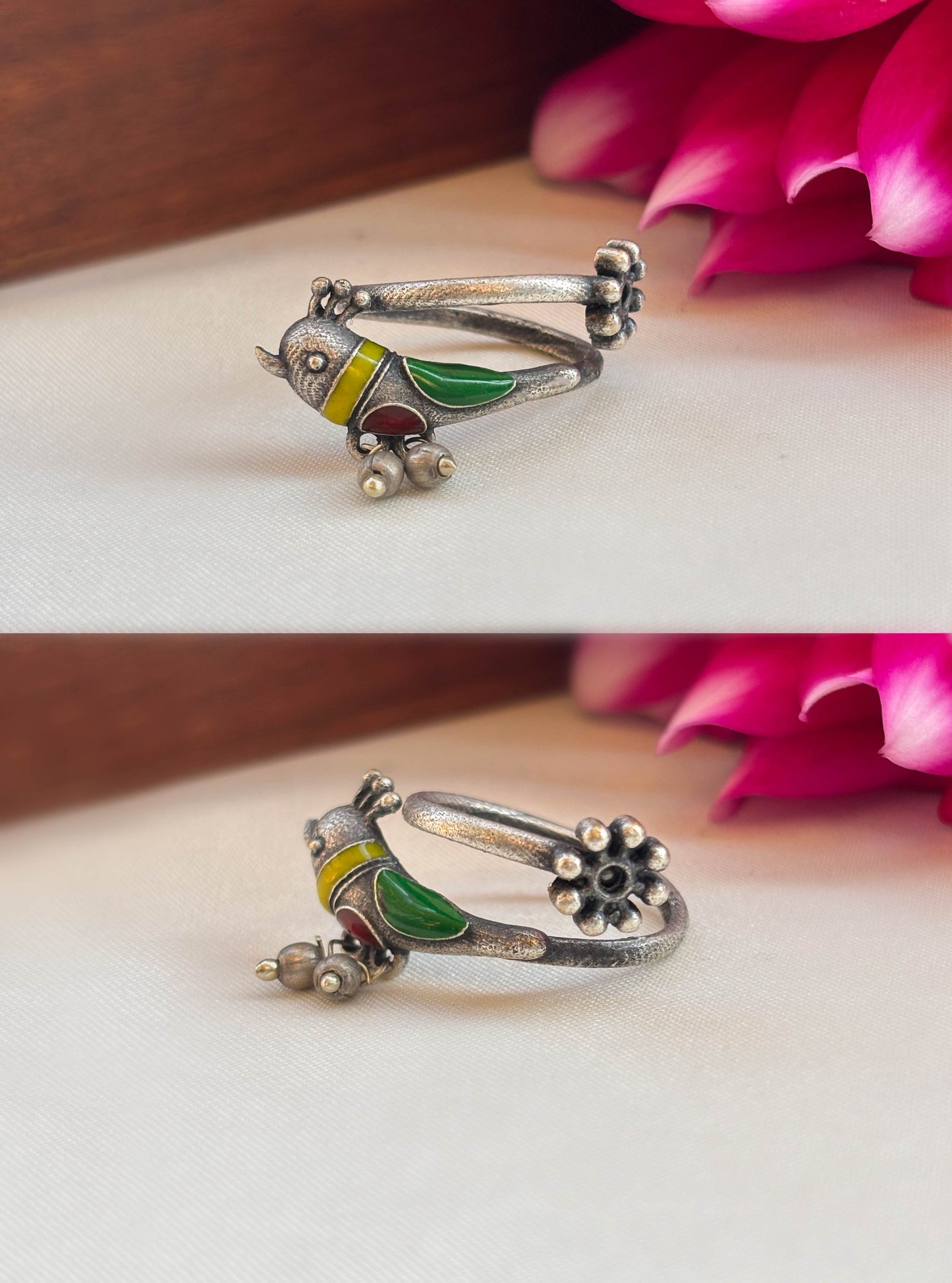 Quirky Birdie Handpainted Enamel Adjustable Ring