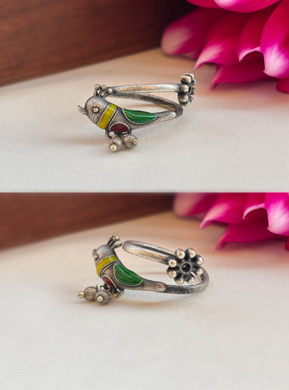 Quirky Birdie Handpainted Enamel Adjustable Ring
