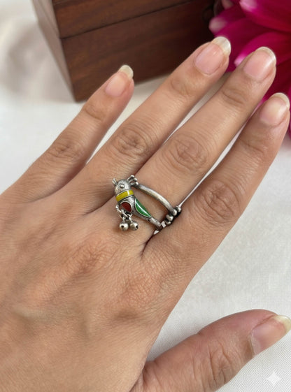Quirky Birdie Handpainted Enamel Adjustable Ring