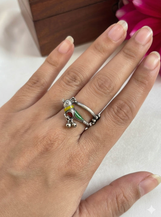 Quirky Birdie Handpainted Enamel Adjustable Ring
