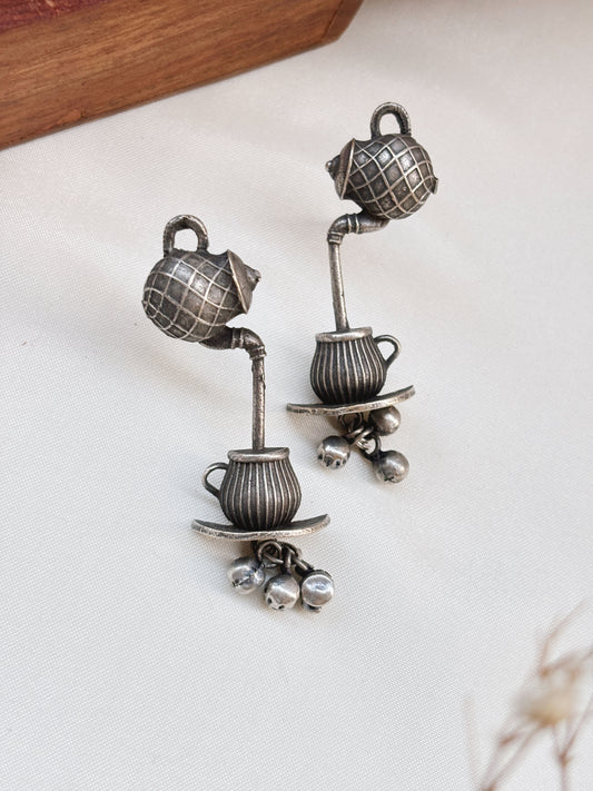 Quirky Chai Garam Ghungroo Studs – Oxidized Boho Earrings