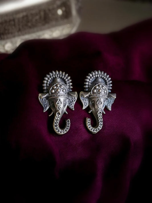 Quirky Ganesha Studs – Oxidized Boho Earrings