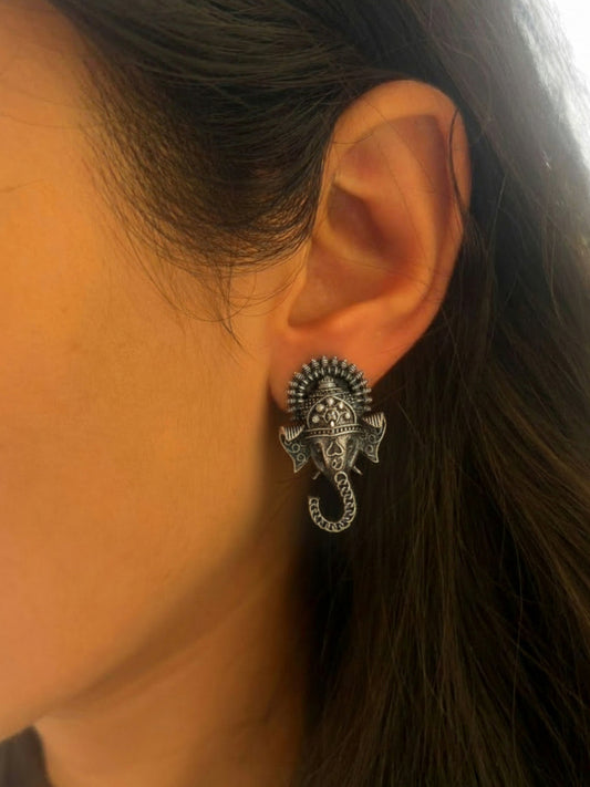 Quirky Ganesha Studs – Oxidized Boho Earrings