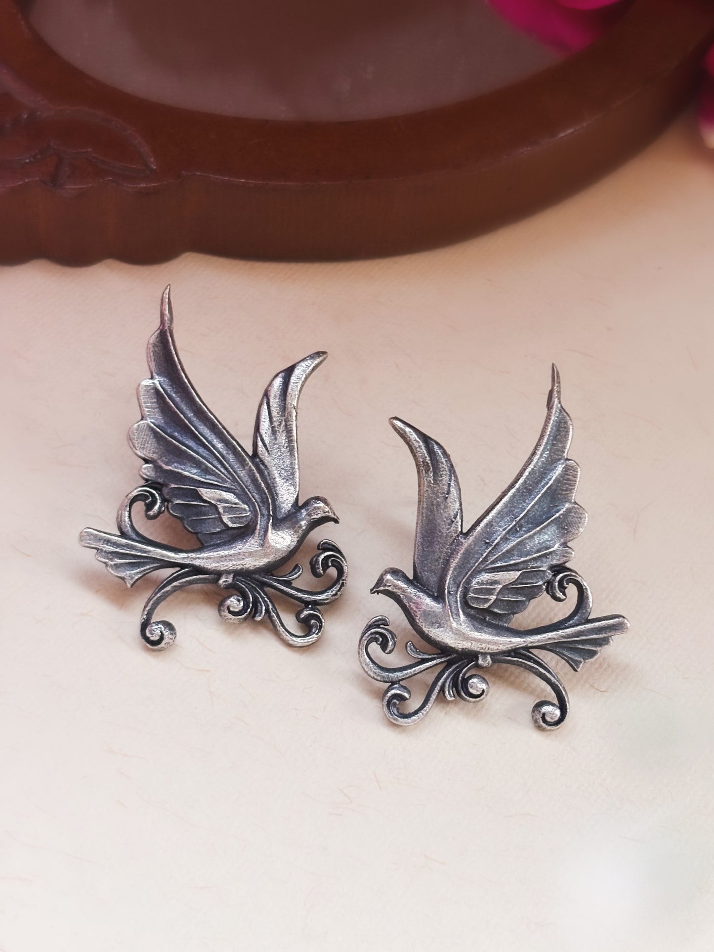 Quirky Garudi Studs Oxidized Silver Earrings