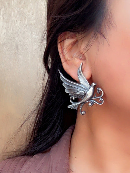 Quirky Garudi Studs Oxidized Silver Earrings