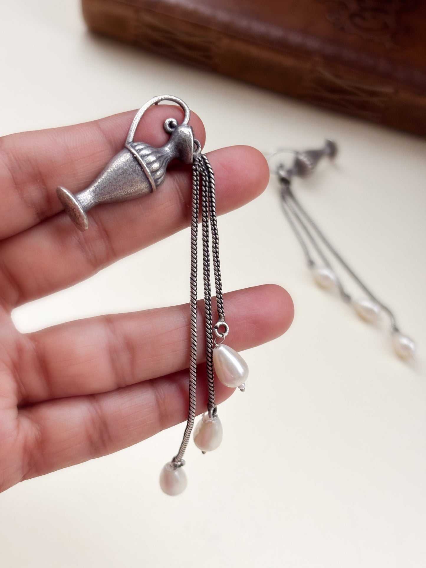 Quirky Guldaan Pearl Dangler – Oxidized Silver Earrings