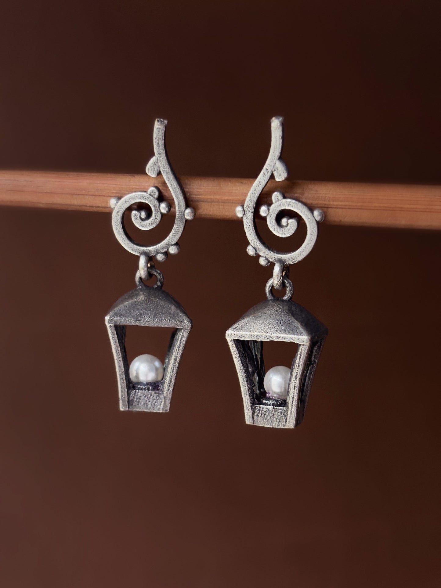 Quirky Lantern Lamp Pearl Dangle Earrings