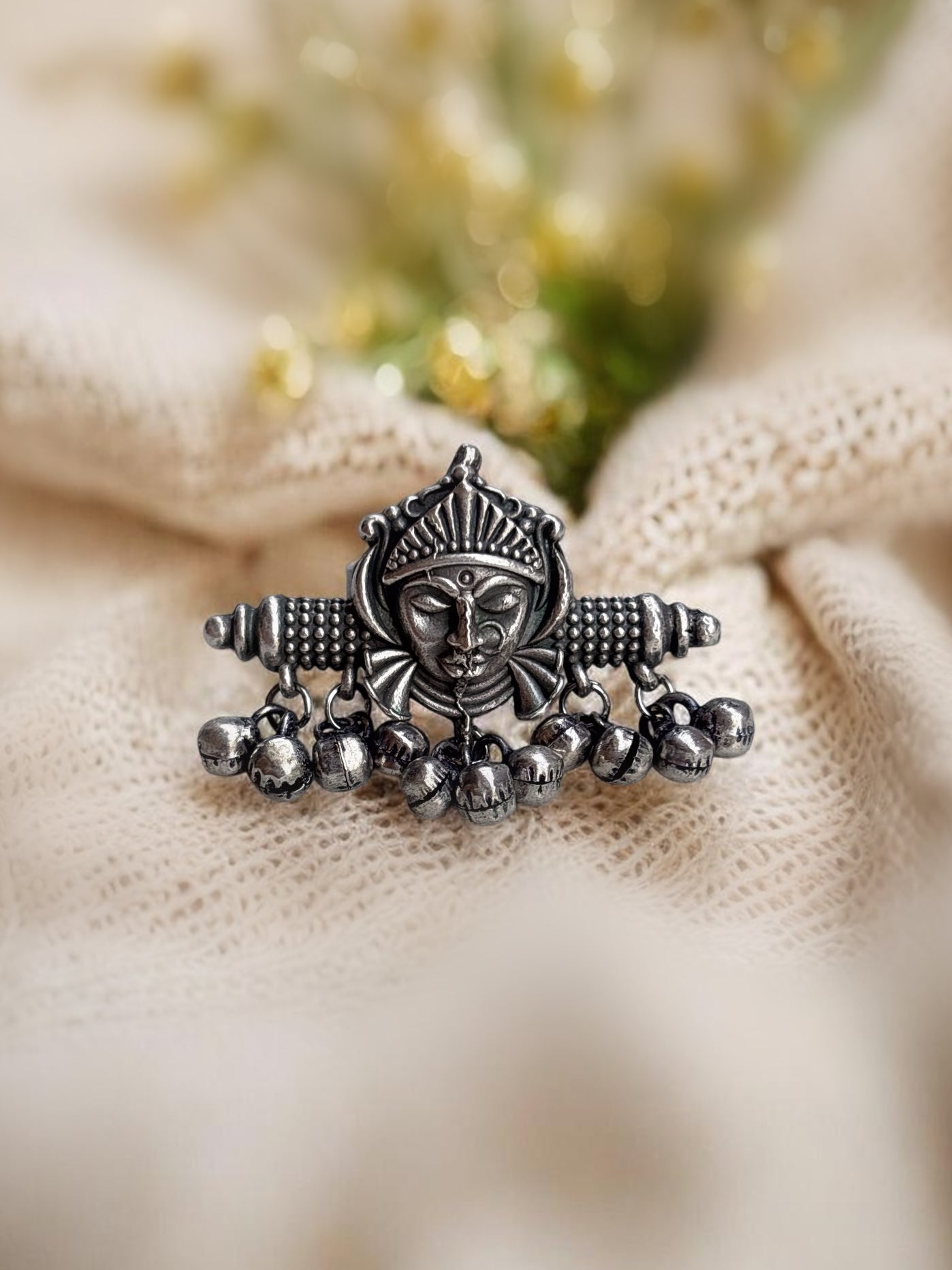 Quirky Maa Durga Ghungroo Ring – Oxidized Boho Statement Ring