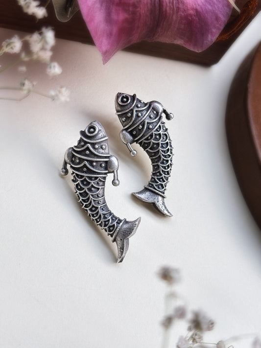 Quirky Meen Studs – Oxidized Boho Fish Earrings